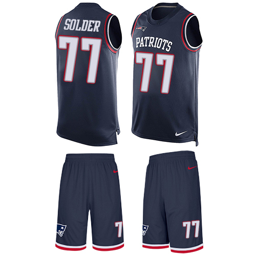 Men's Limited Nate Solder Nike Jersey Navy Blue - #77 Tank Top Suit NFL New England Patriots